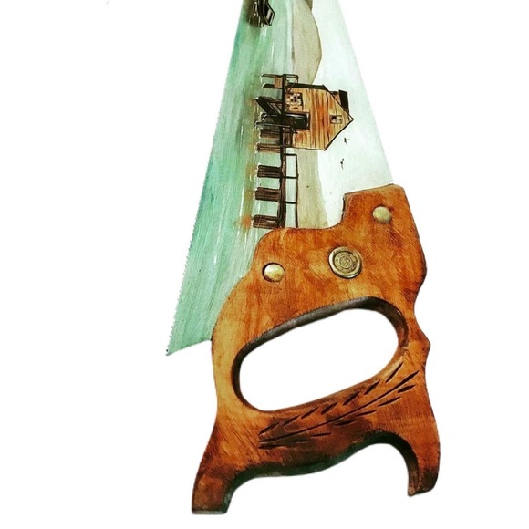 Rare VINTAGE folk art original painting on saw - Picture 12 of 13